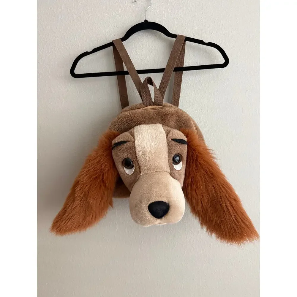 VINTAGE 90s Disney Lady & The Tramp Plush Backpack Bag Fluffy Ears Lady Dog